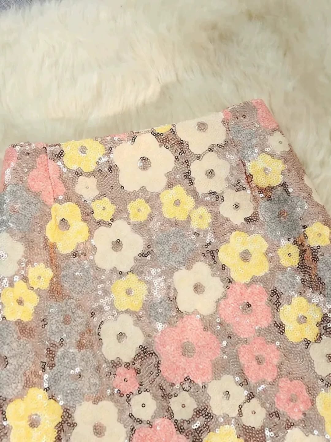 Flower Print Sequins Midi Skirt