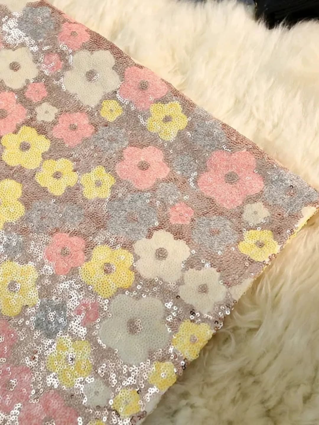 Flower Print Sequins Midi Skirt