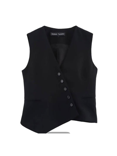 Black & White Cross Vest & Wide Leg Pants Coord Set