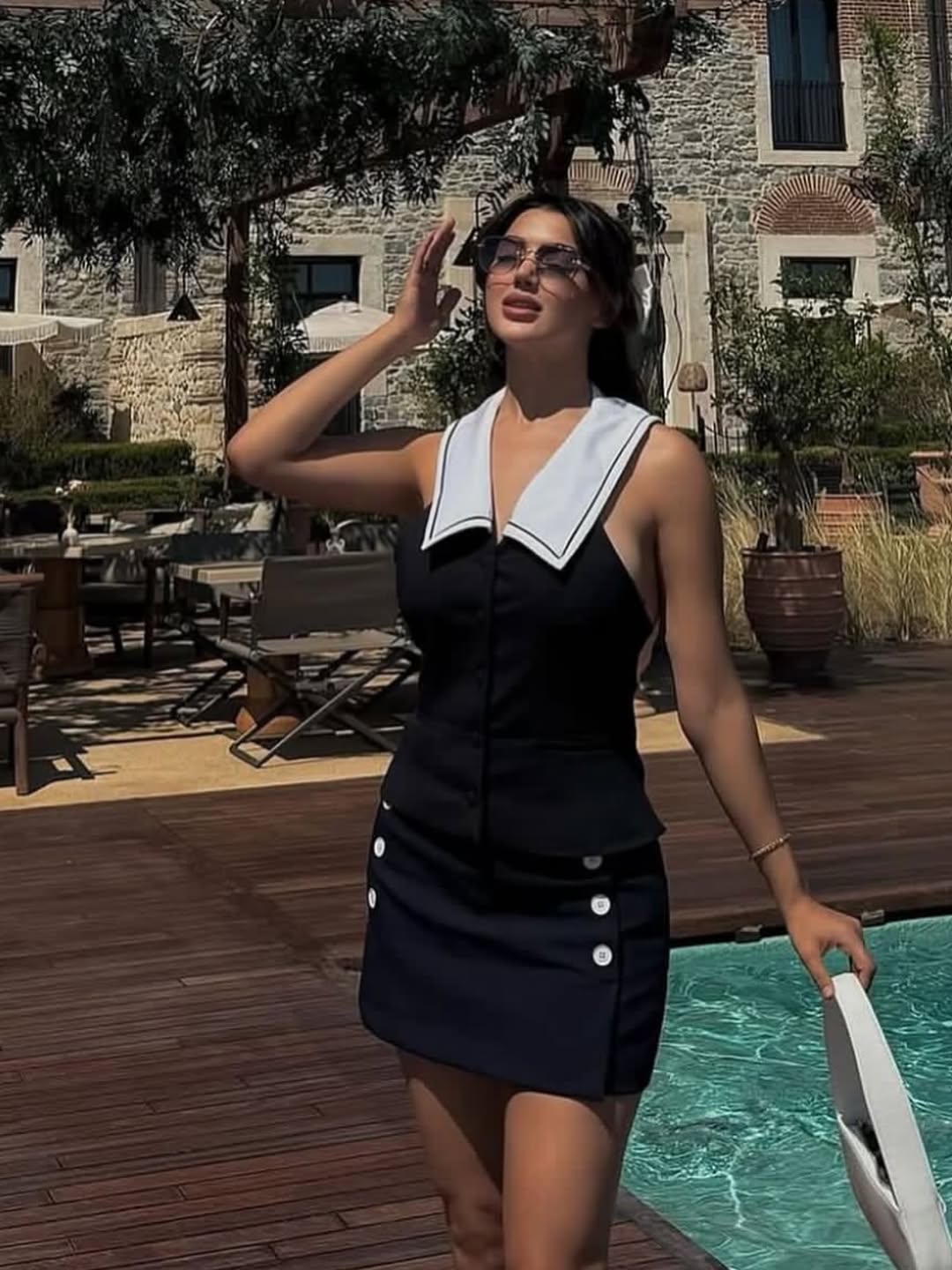 Two Tone Vest & High Waist Skirt Coord Set