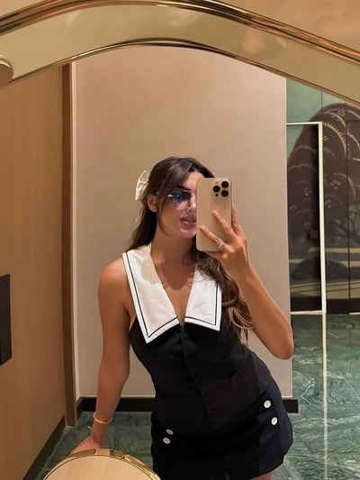 Two Tone Vest & High Waist Skirt Coord Set