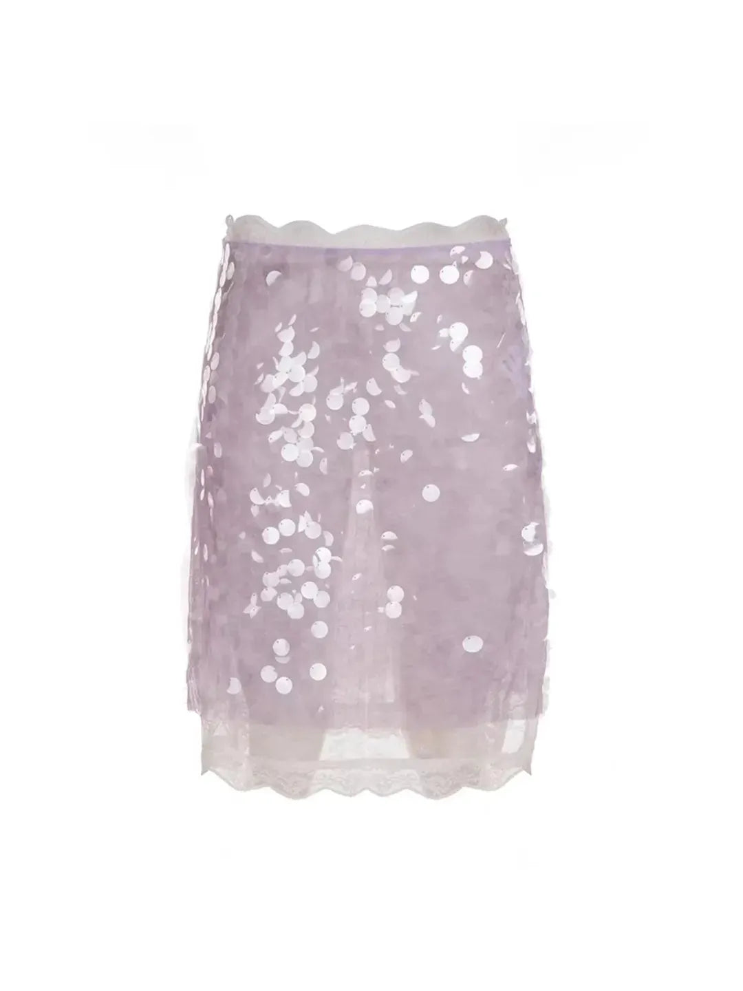 Coin Sequins Lace Short Midi Skirt