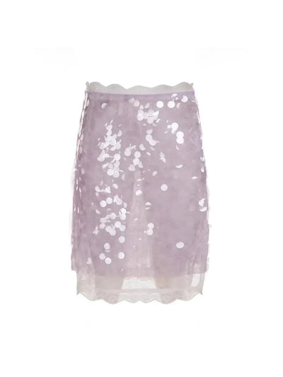 Coin Sequins Lace Short Midi Skirt