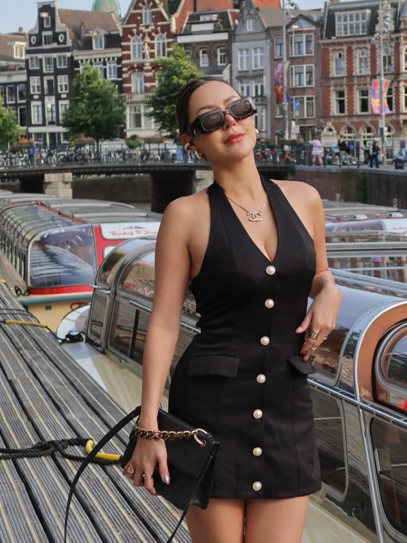 Elizabeth Halterneck Backless Tied Short Dress