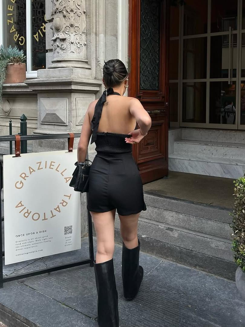 Elizabeth Halterneck Backless Tied Short Dress