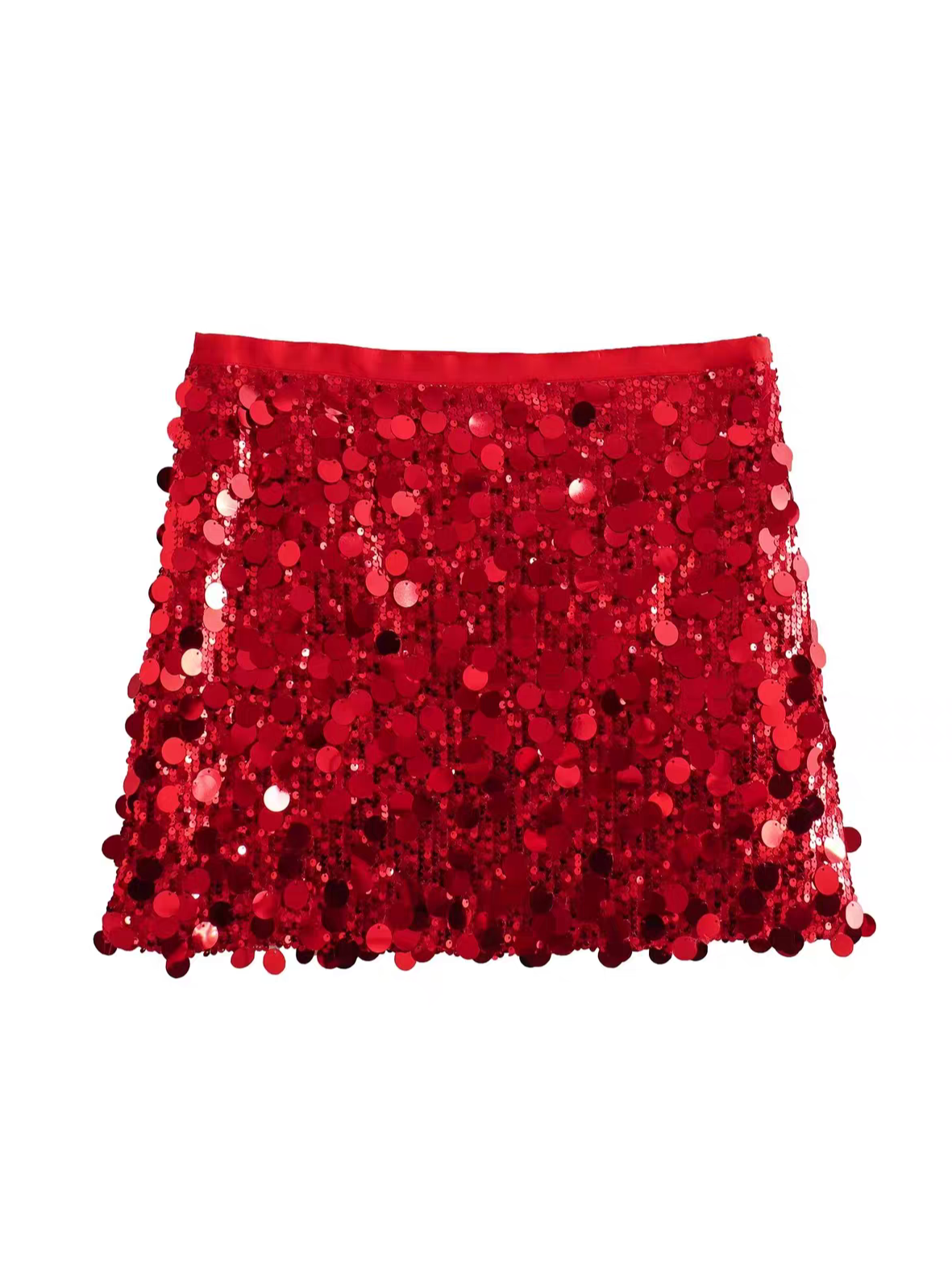 Red Coins Sequins Mini Skirt