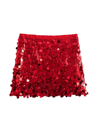 Red Coins Sequins Mini Skirt
