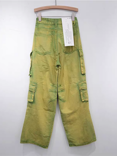 Green Wide Leg Cargo Denim Pants