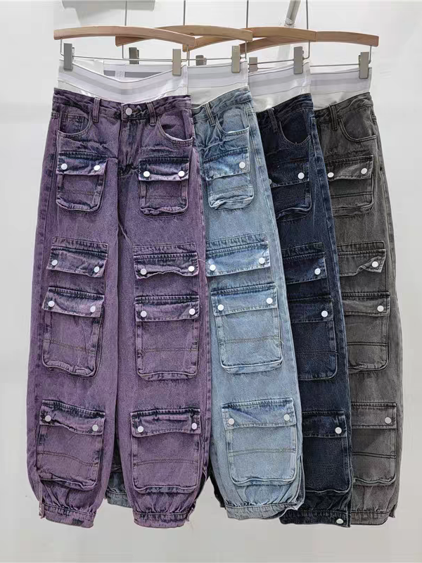 Purple Cargo Joggers Denim Pants