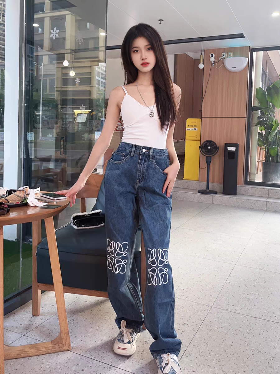 Le  Print Light Blue WIde Leg Denim Pants