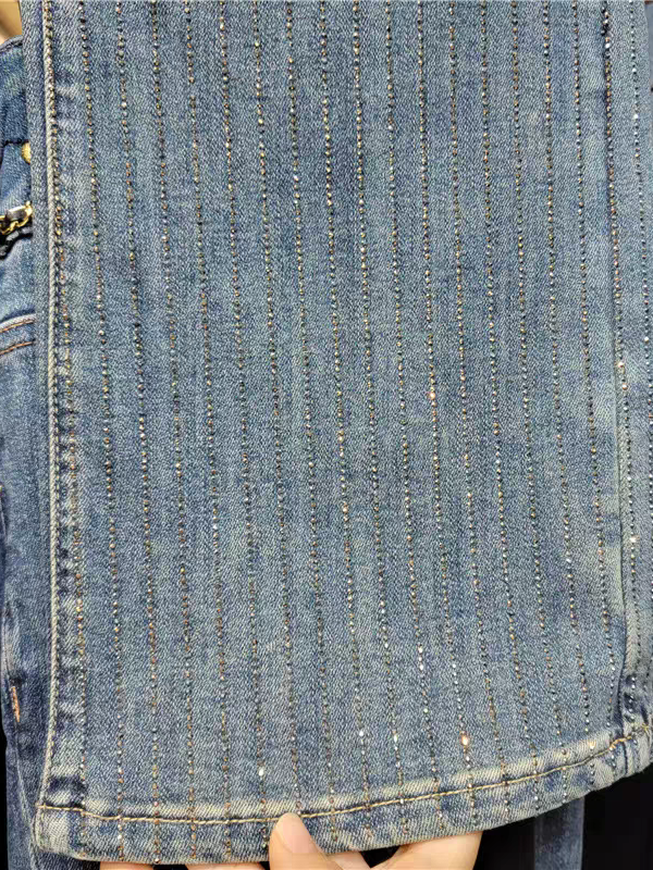 Striped Rhinestone Blue Wide Leg Denim Pants
