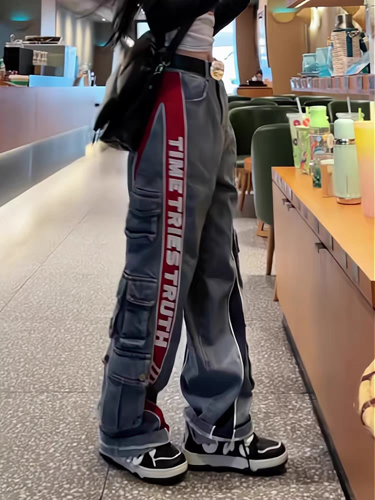 Truth Print Wide Leg Cargo Denim Pants