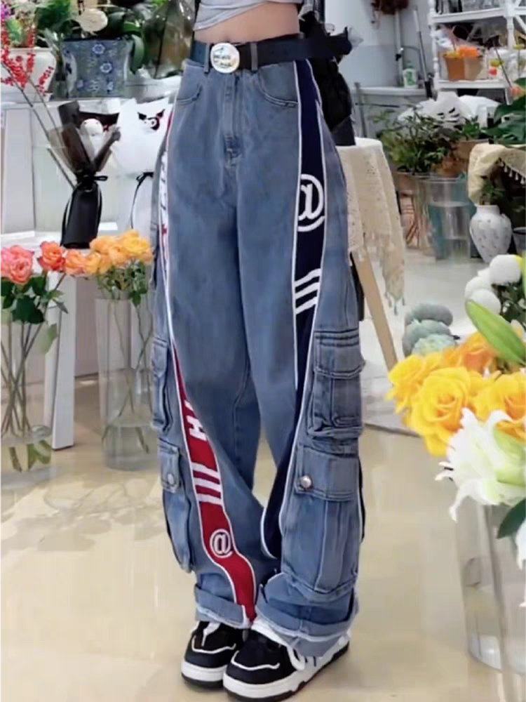 Truth Print Wide Leg Cargo Denim Pants