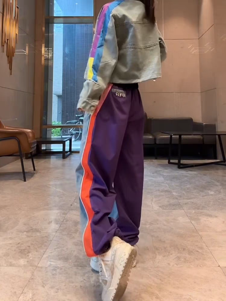 Blue Purple Wide Leg Denim Studded Pants