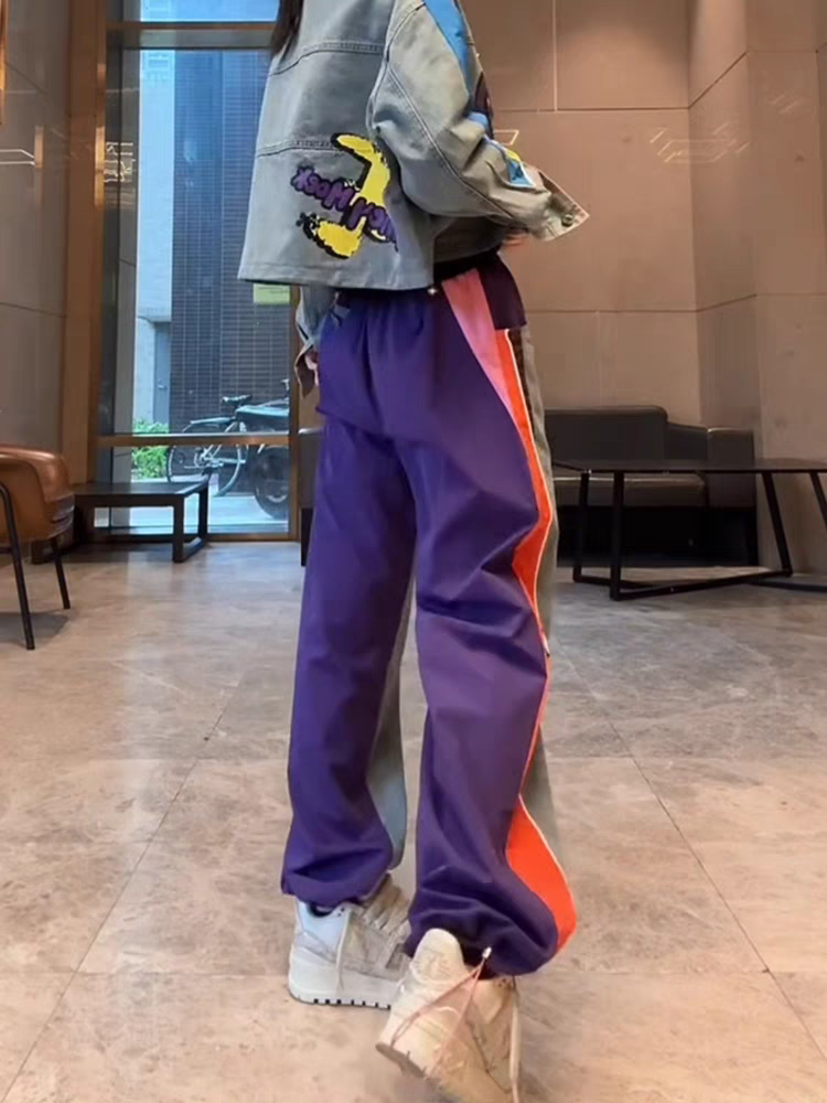 Blue Purple Wide Leg Denim Studded Pants