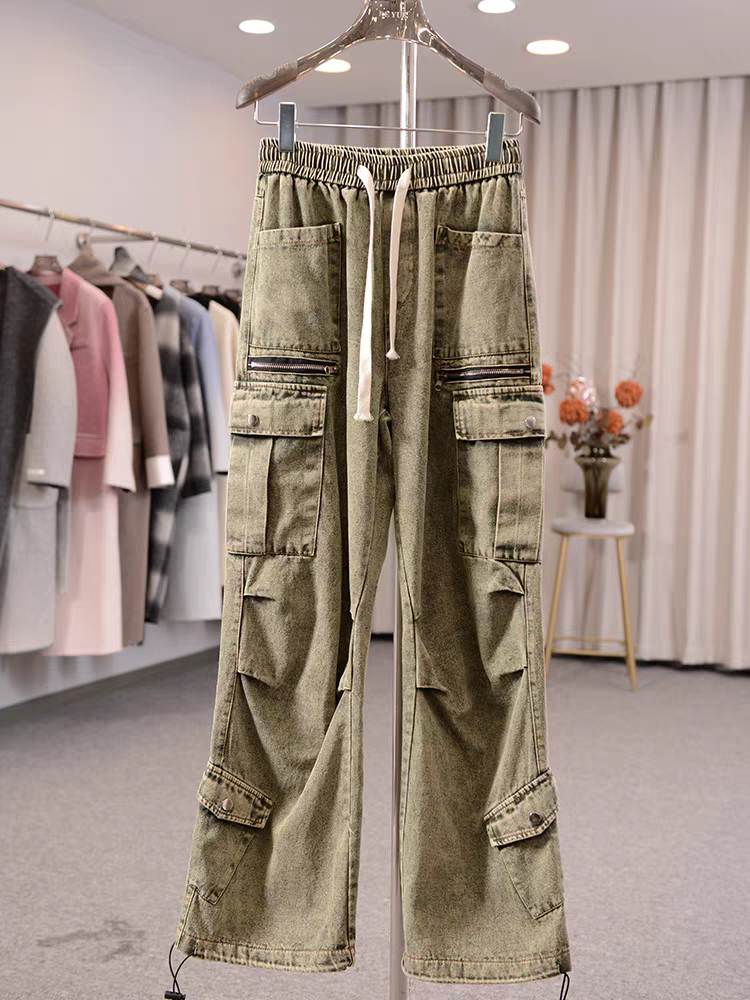 Denim Wide Leg Cargo Pants
