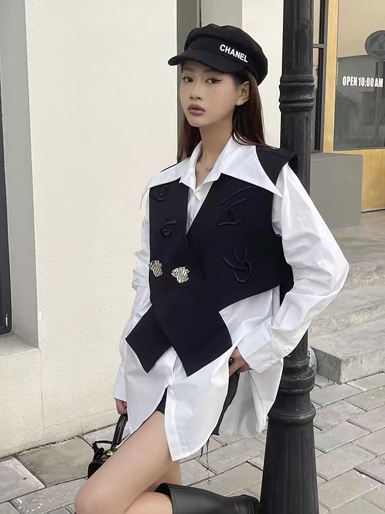 Oversized Fit Shirt with Detachable Vest Waist Coat