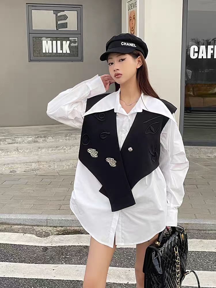 Oversized Fit Shirt with Detachable Vest Waist Coat