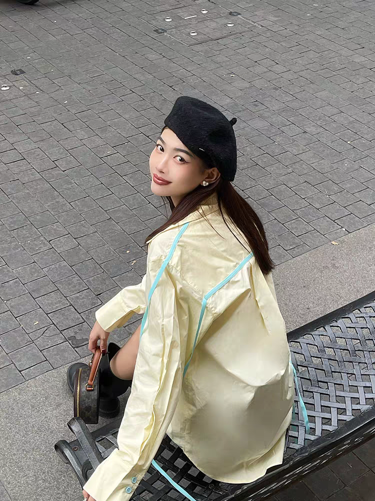 White & Yellow Shirt with Pockets