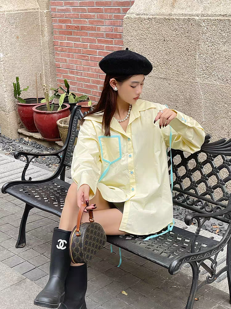 White & Yellow Shirt with Pockets