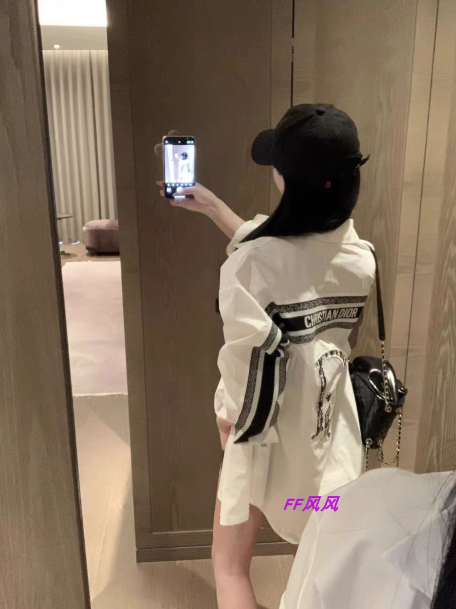 CD  Print White Cotton Shirt