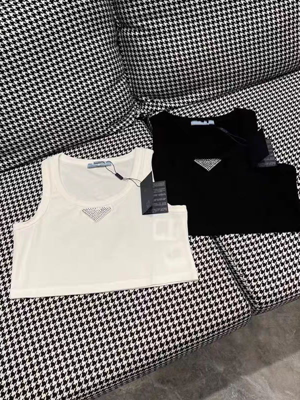 Black & White Rhinestone Logo Sleeveless Crop Top