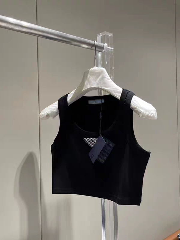 Black & White Rhinestone Logo Sleeveless Crop Top