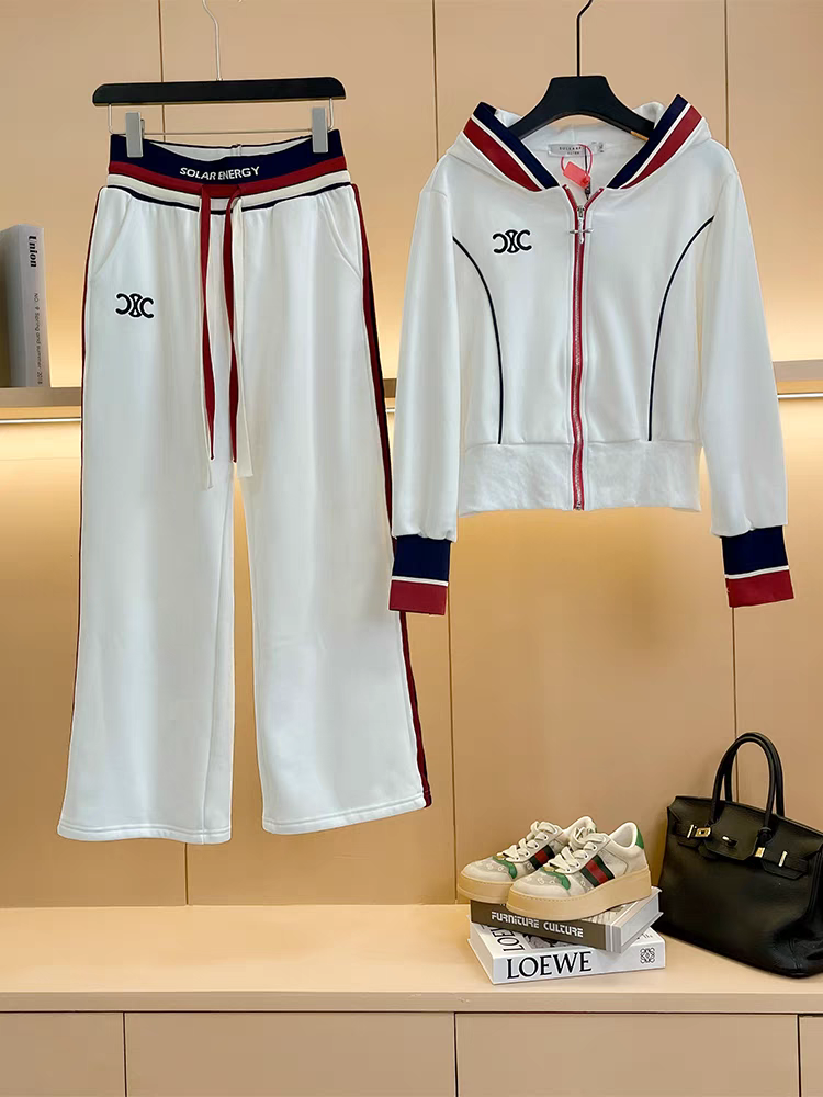 Hoodie Half Sleeves Jacket & Wide Leg Pants Coord Set