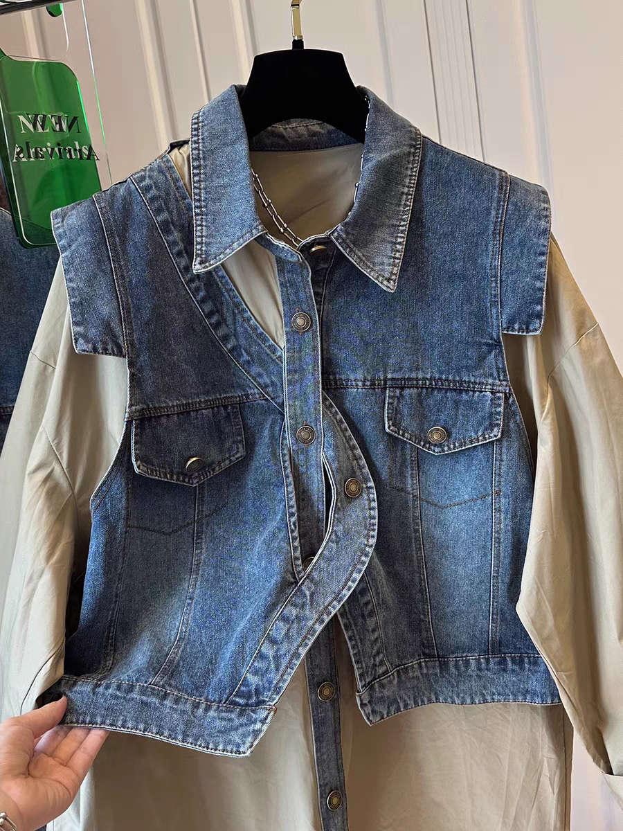 Cotton Shirt with Denim Patches