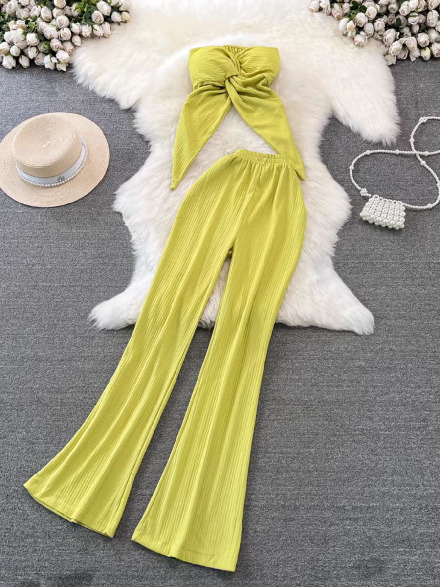 Bandeau Crop Tube Top & Wide Leg Pants Coord Set