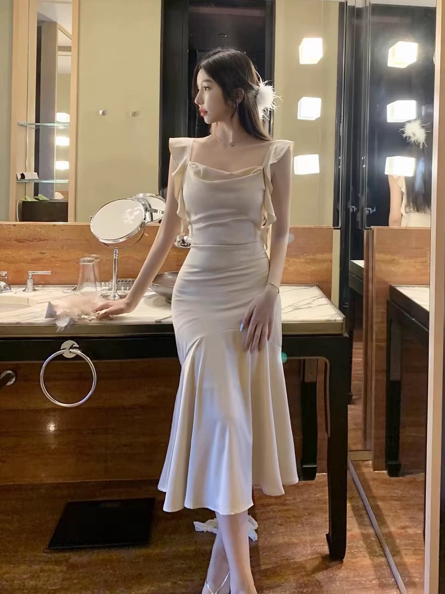 Frill Strap Mermad Maxi Dress