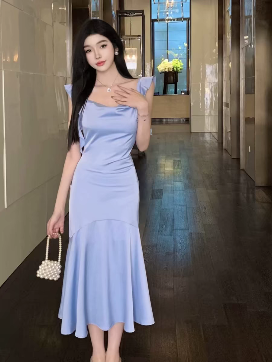 Frill Strap Mermad Maxi Dress