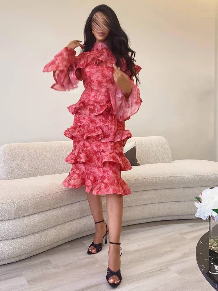 Pink Ruffles Short A Line Dress with Belt