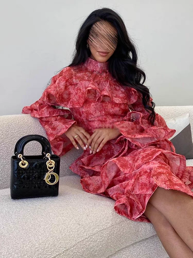 Pink Ruffles Short A Line Dress with Belt