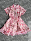 Pink Diamond Studded Short A Line Dress with Belt