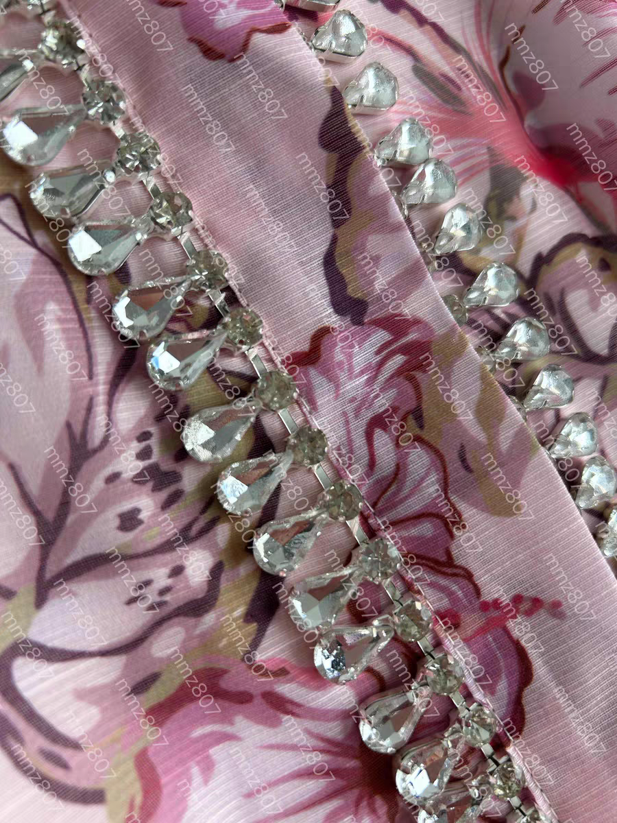 Pink Diamond Studded Short A Line Dress with Belt