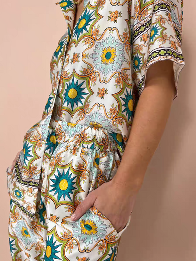 Floral Print Satin/ Linen Shirt & Pants Co-ord Set