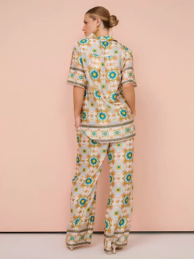 Floral Print Satin/ Linen Shirt & Pants Co-ord Set