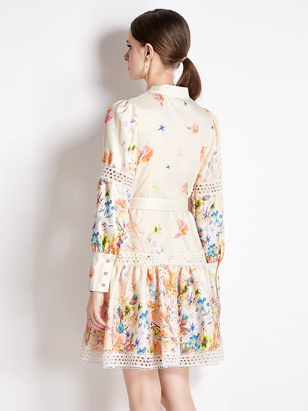 Floral Print Crochet A Line Dress