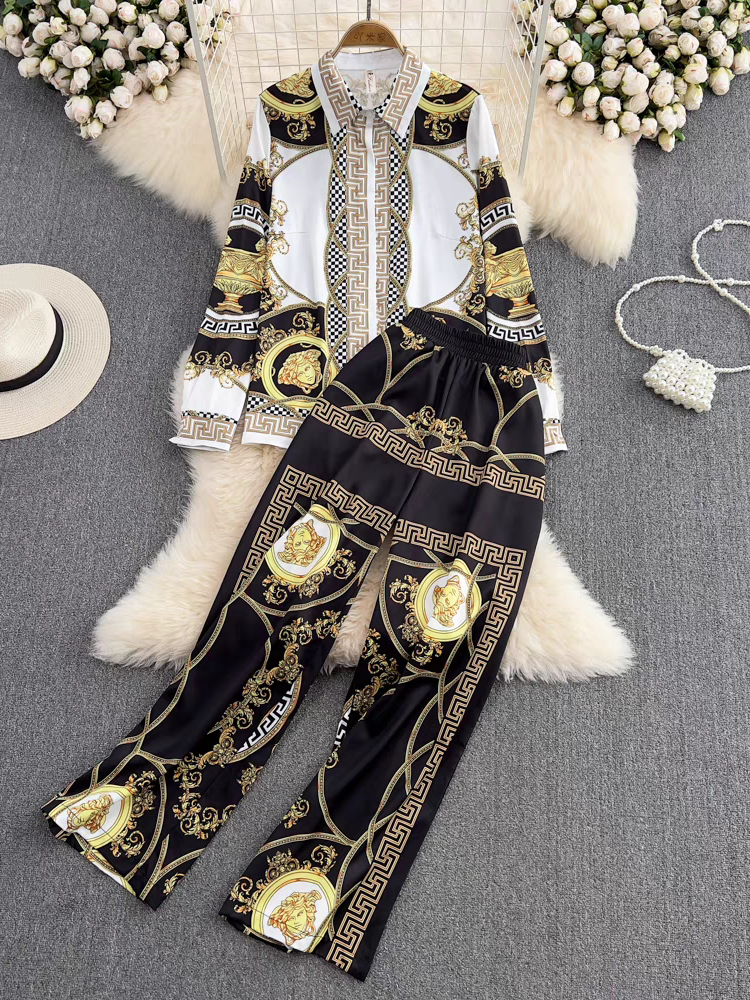 Print V Shirt & Pants Coord Set