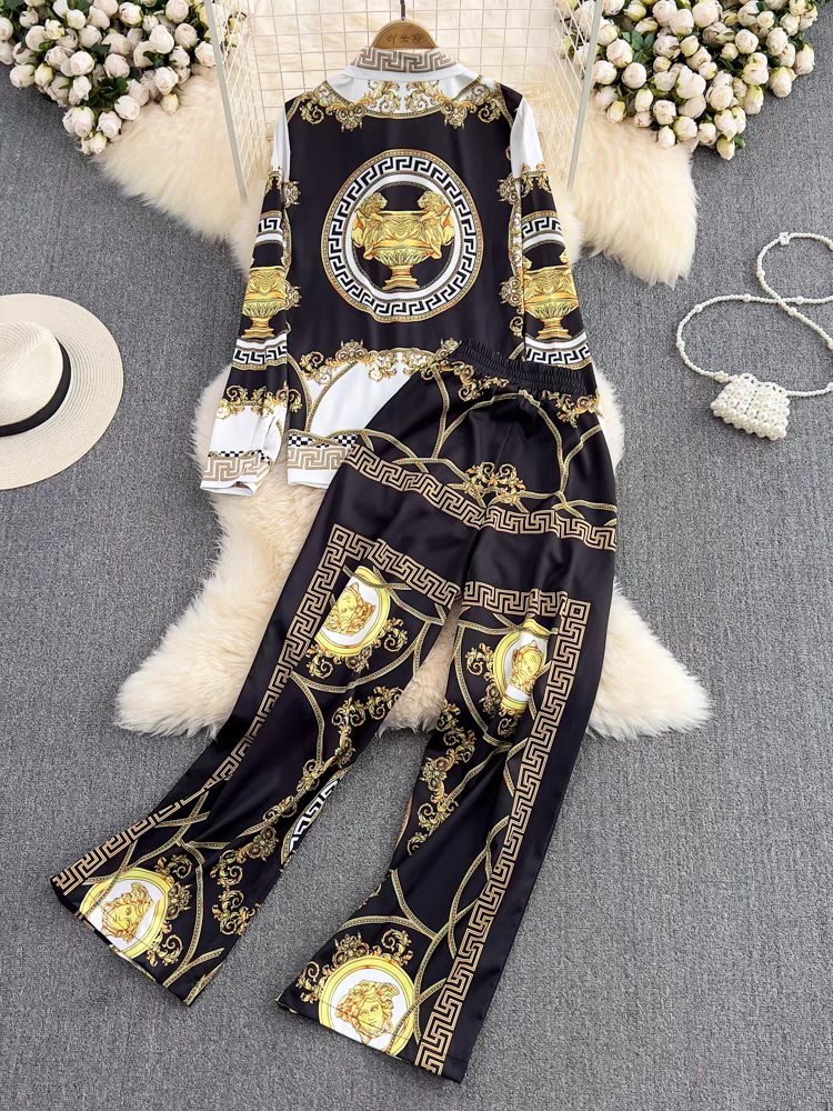 Print V Shirt & Pants Coord Set