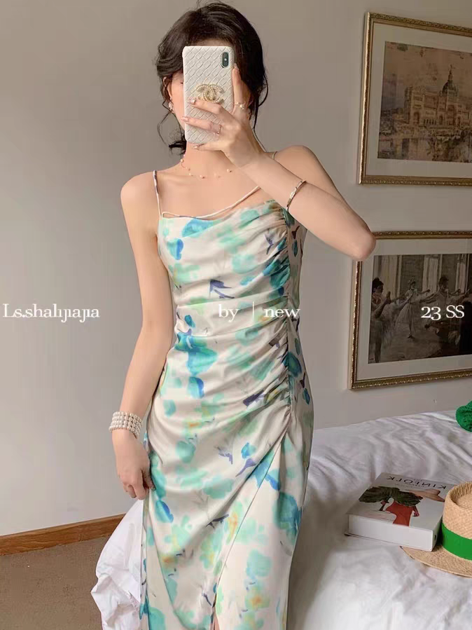 Floral Print Ruched Midi Dress