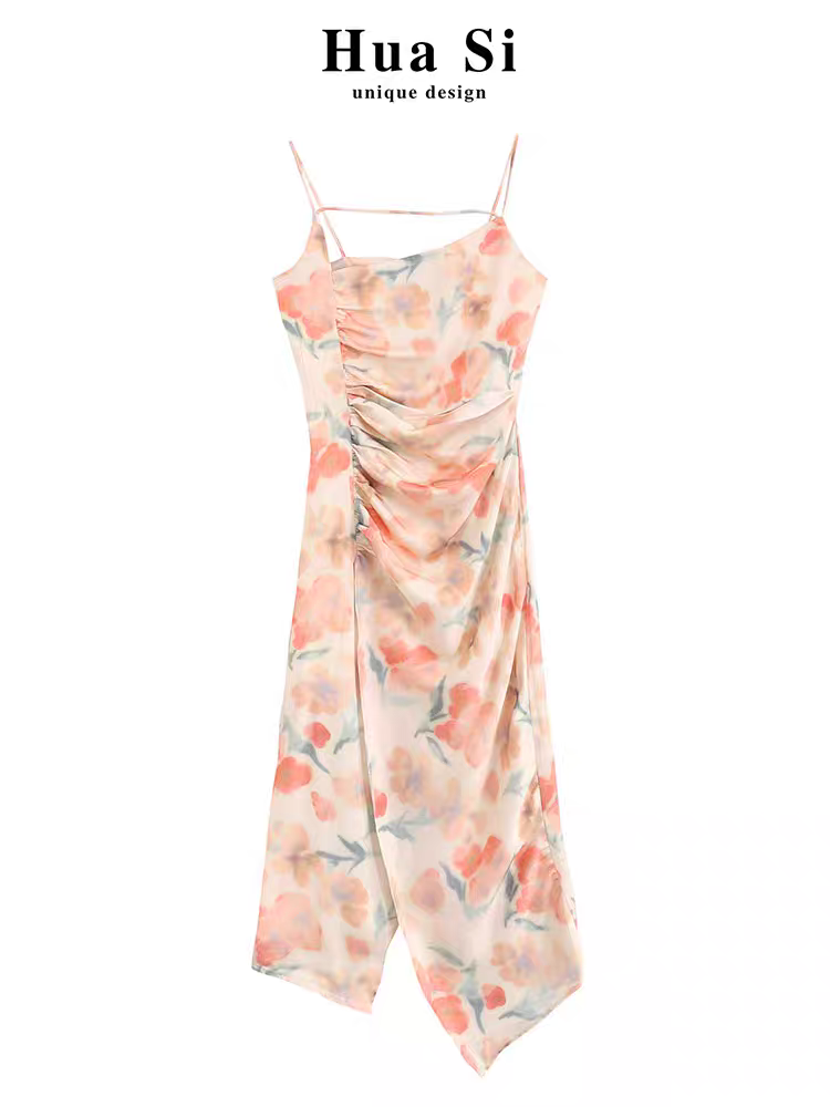 Floral Print Ruched Midi Dress