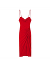 Red Laceup Cowl Neck Midi Dress