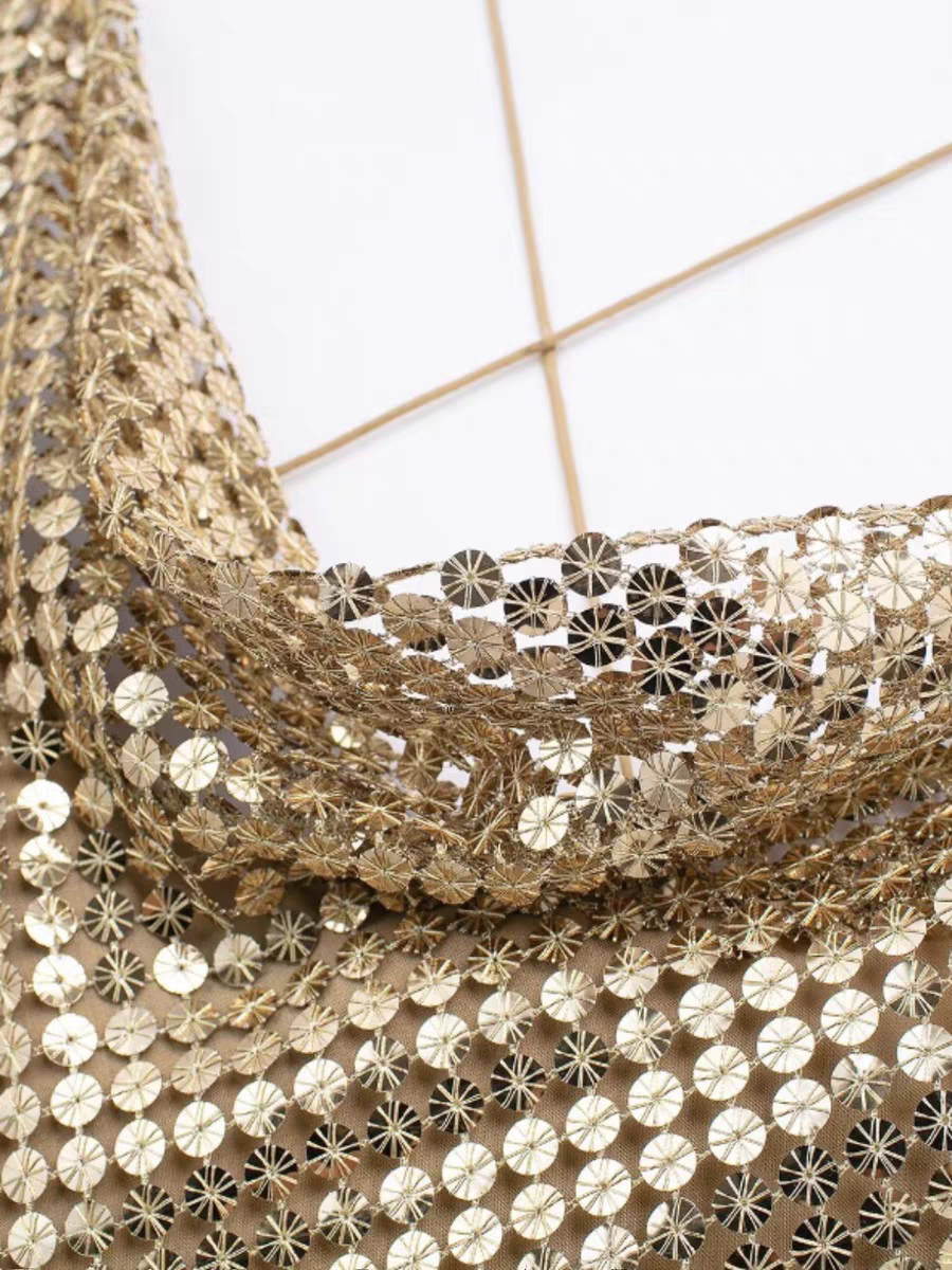 Sequins Spaghetti Strap Cowl Neck Backless Midi Dress