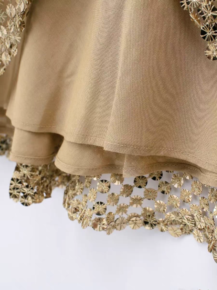 Sequins Spaghetti Strap Cowl Neck Backless Midi Dress