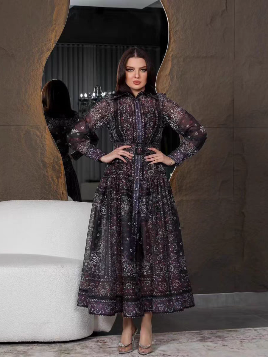 Printed Shirt Belted Dress