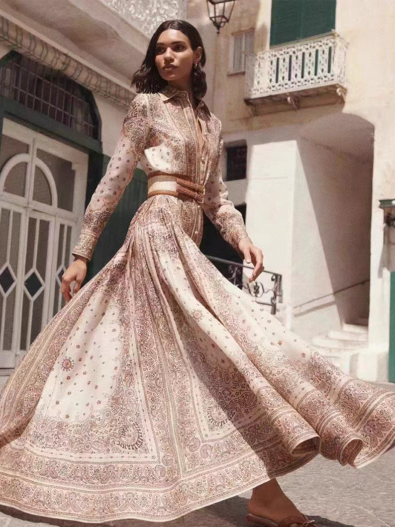 Printed Shirt Belted Dress