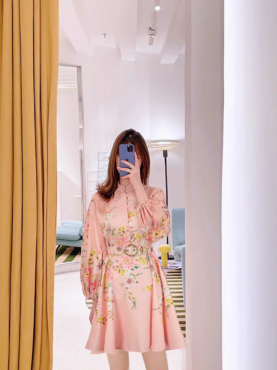 Floral Printed Belt Short Dress