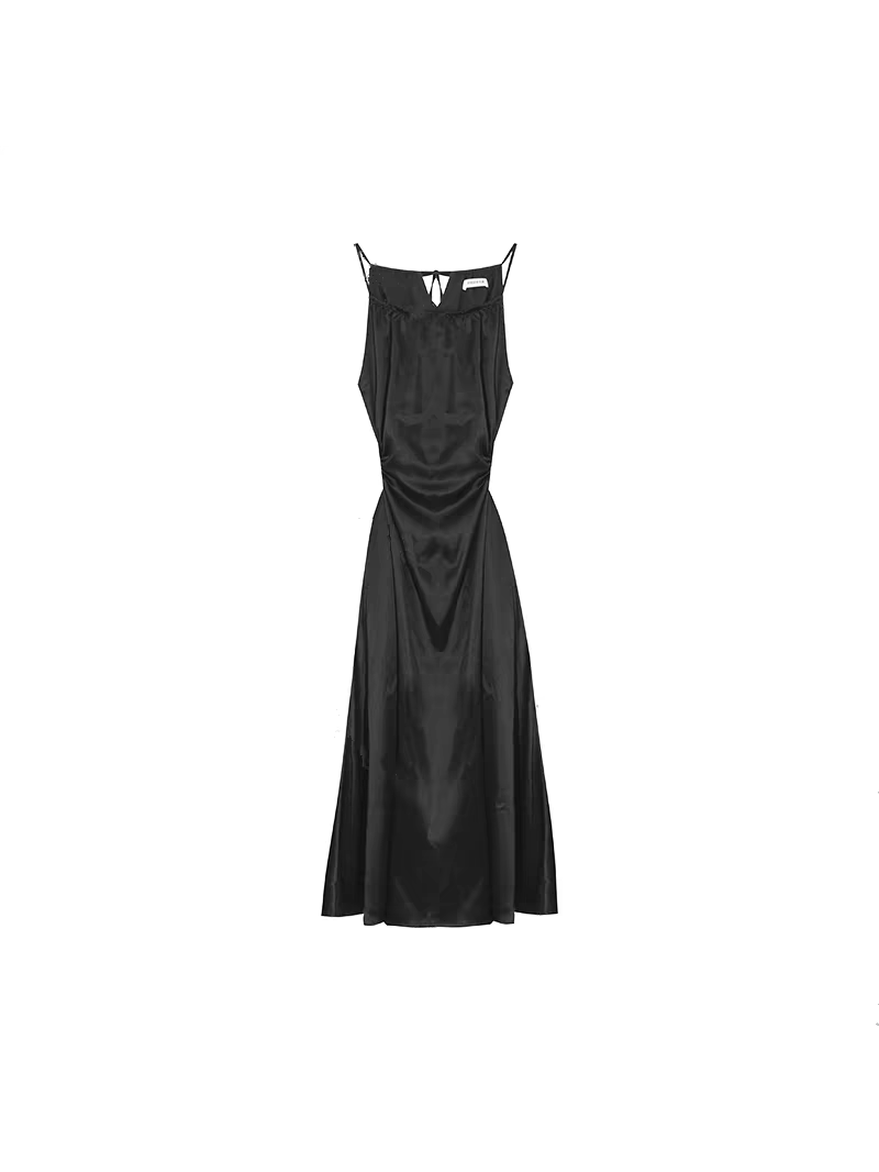 Shoulder Strap Satin Backless Midi Dress